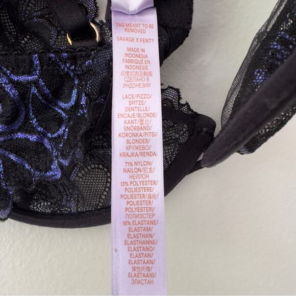 Savage X Fenty Lace Underwire Bra Bralette Adjustable Spaghetti Straps Sparkly - Picture 8 of 11